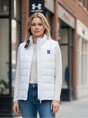 NWT Under Armour Northwestern Wildcats White Puffer Vest Purple N Logo XXL